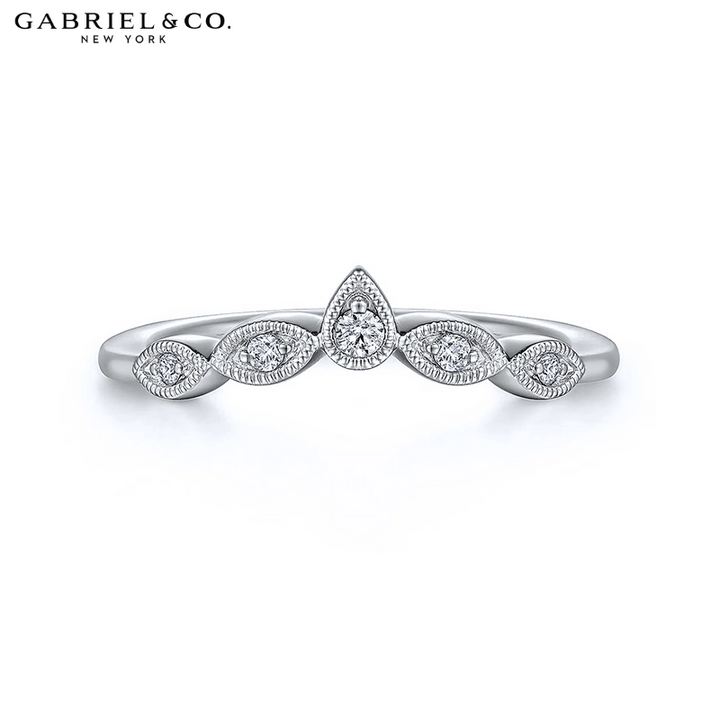 Natural Diamond Vintage Milgrain Curved Ring 1.5mm