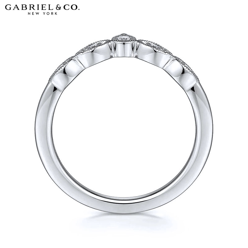 0.07ctw Natural Diamond Vintage Milgrain Curved Ring 1.5mm