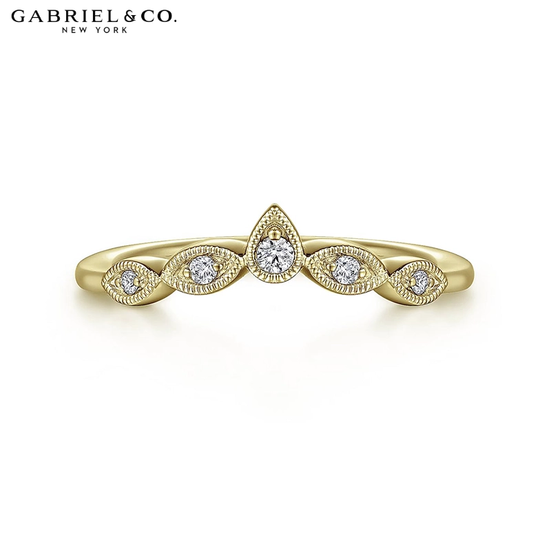0.07ctw Natural Diamond Vintage Milgrain Curved Ring 1.5mm