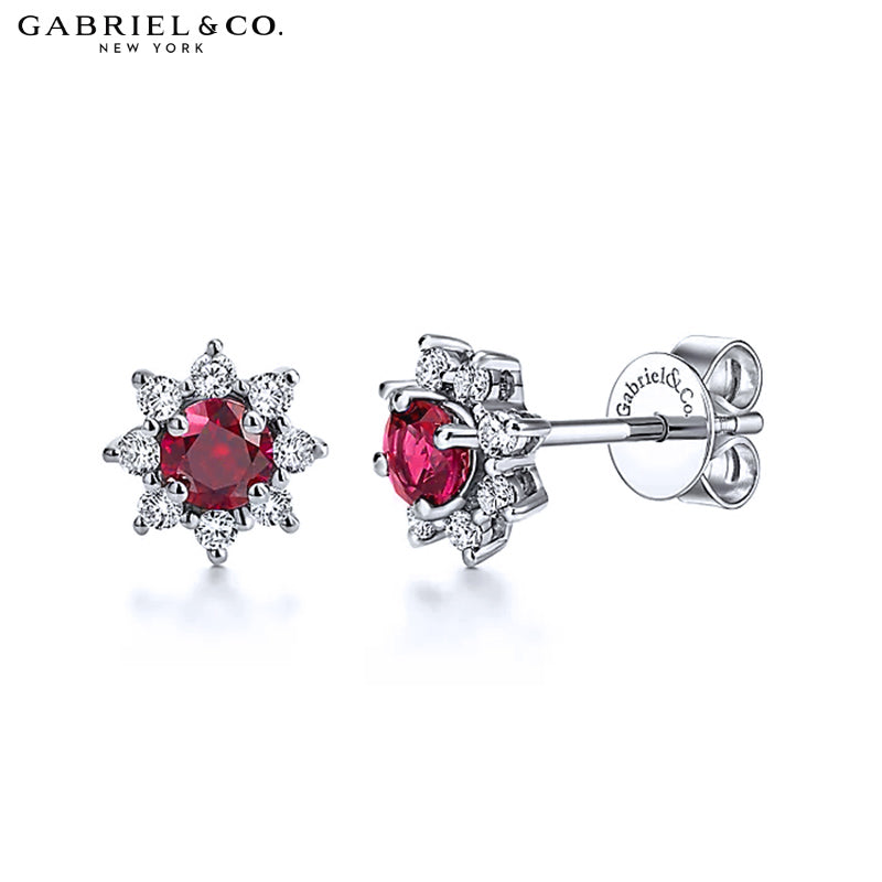 Genuine Ruby & Diamond Star Halo Earrings