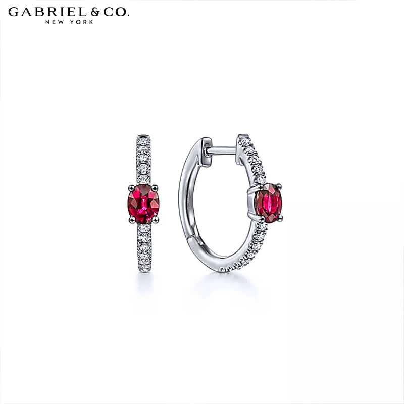 Genuine Ruby & Diamond Hoop Earrings