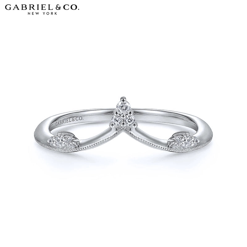 0.07ctw Natural Diamond Vintage Milgrain Chevron Ring 1.6mm