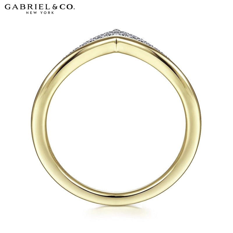 14kt Natural Diamond French Pavé Chevron Ring
