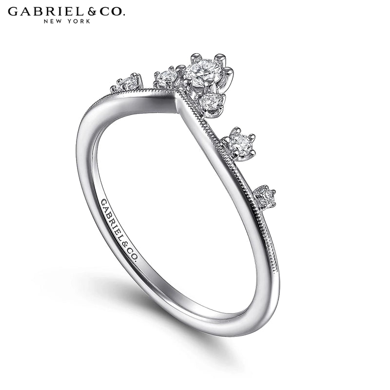 0.20ctw Natural Diamond Vintage Milgrain Chevron Ring 1.6mm