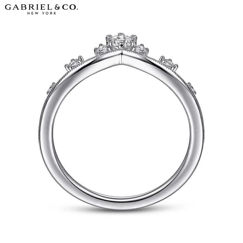 0.20ctw Natural Diamond Vintage Milgrain Chevron Ring 1.6mm