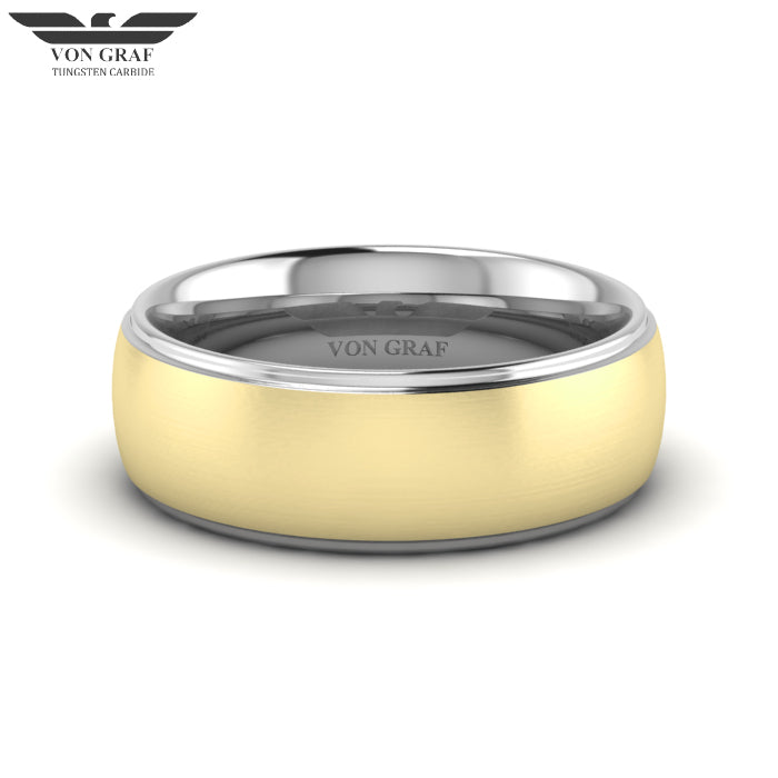 Yellow Gold PVD Tungsten Carbide Luxury Fit Ring 8mm