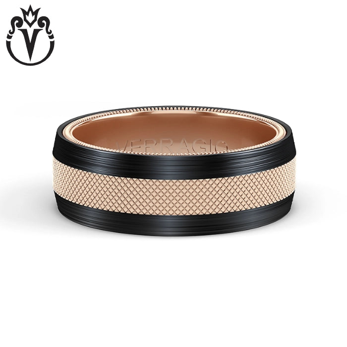 Black Titanium & Gold Clous de Paris Ring 8mm