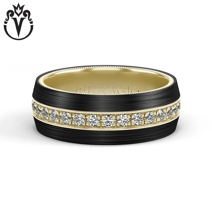 Natural Diamond Eternity Black Titanium & Gold Ring 8mm