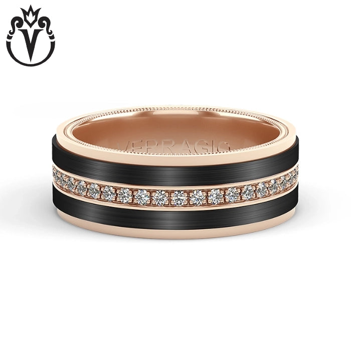 Natural Diamond Eternity Black Titanium & Gold Ring 8mm