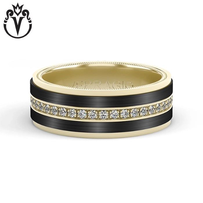 Natural Diamond Eternity Black Titanium & Gold Ring 8mm