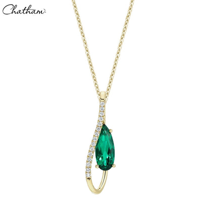 14kt Lab Grown Emerald & Diamond Necklace