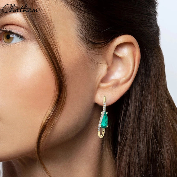 14kt Lab Grown Emerald & Diamond Earrings