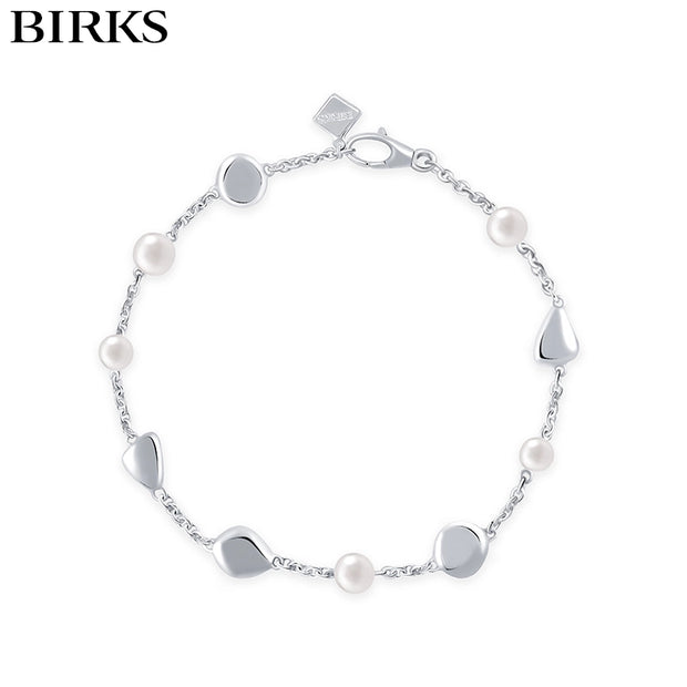 Birks Sterling Silver Engraved Hinged Cuff Bracelet with Safety Chain -