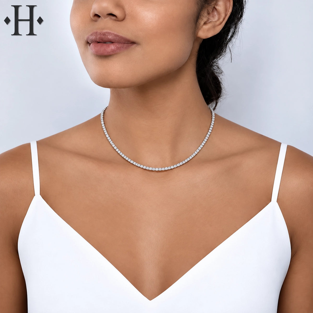 Platinum-Silver 6.00cts Lab Grown Diamond Riviera Necklace