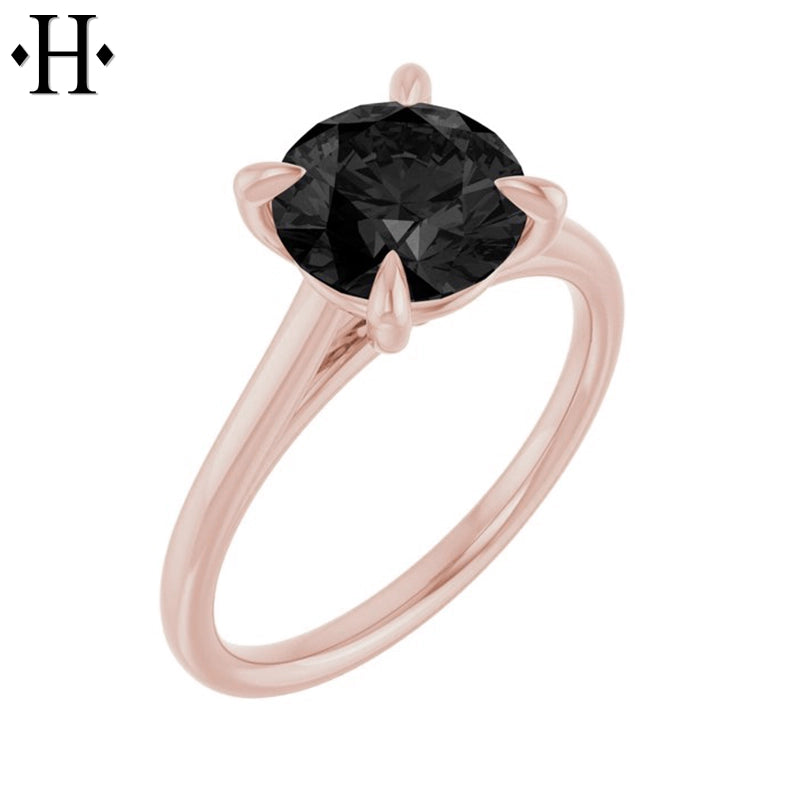 1.00ctr-2.00ctr Round Cut Black Moissanite Ring Tailor Made
