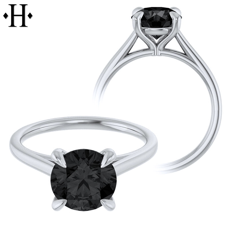 1.00ctr-2.00ctr Round Cut Black Moissanite Ring Tailor Made