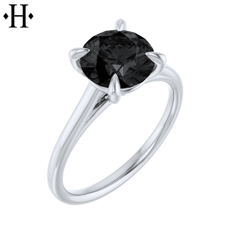 1.00ctr-2.00ctr Round Cut Black Moissanite Ring Tailor Made