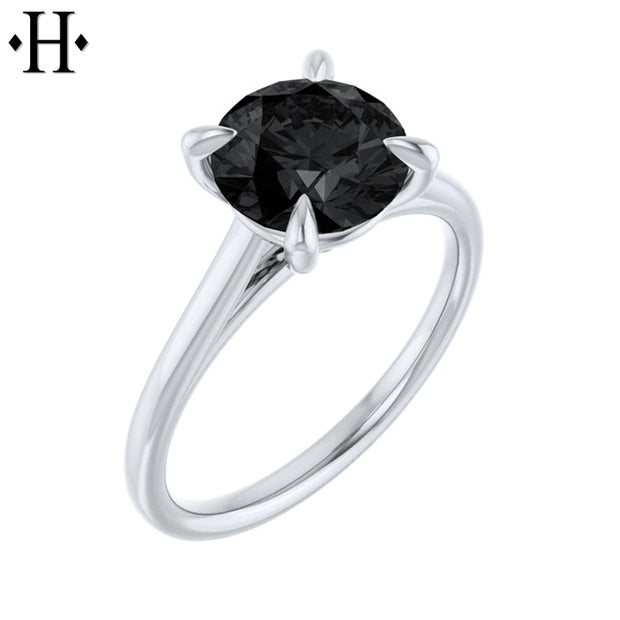 1.00ctr-2.00ctr Round Cut Black Moissanite Ring