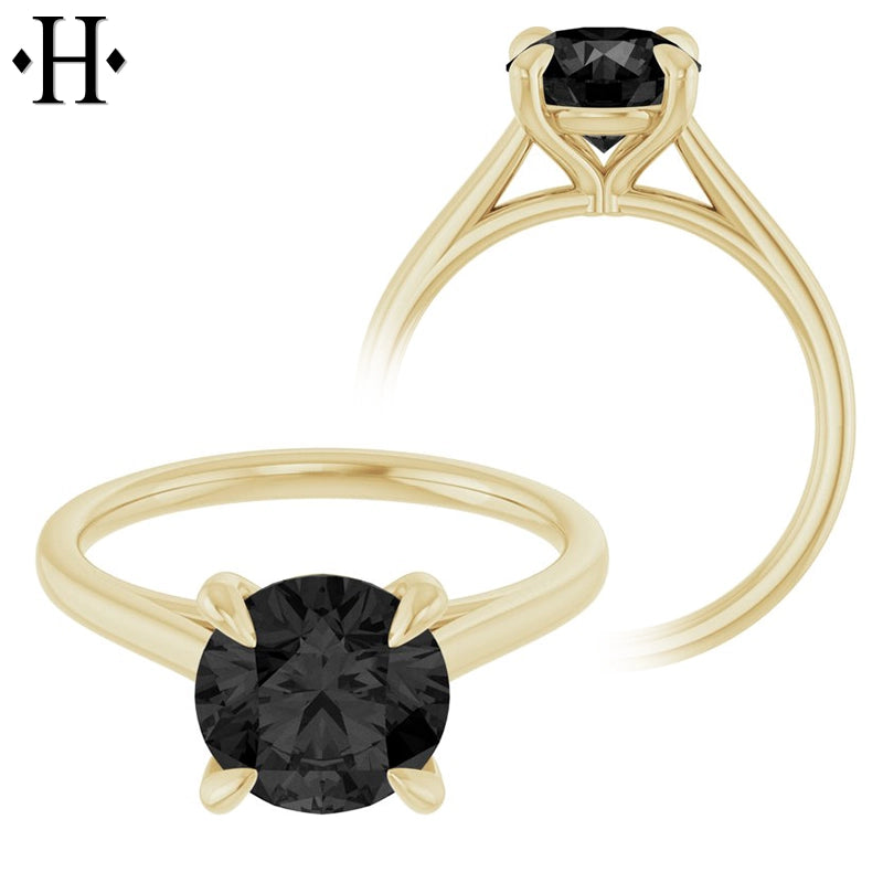 1.00ctr-2.00ctr Round Cut Black Moissanite Ring Tailor Made