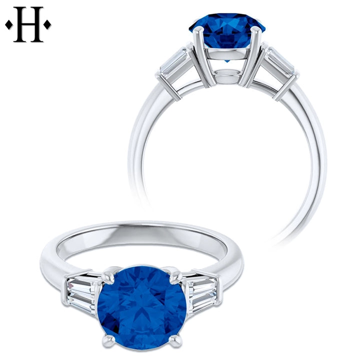 Round Lab Grown Sapphire & Diamond Ring