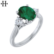 Oval Cut Lab Grown Emerald & Diamond Ring