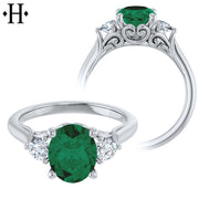 Oval Cut Lab Grown Emerald & Diamond Ring