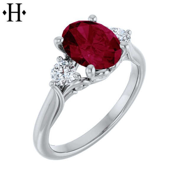 Oval Cut Lab Grown Ruby & Diamond Ring