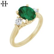 Oval Cut Lab Grown Emerald & Diamond Ring