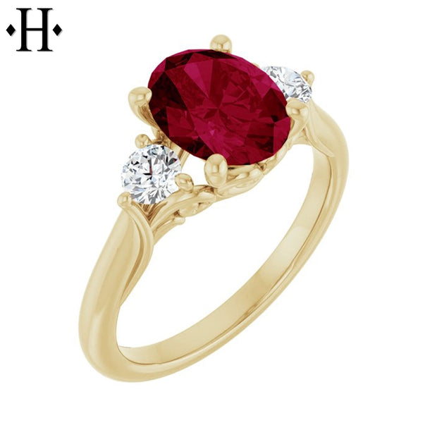 Oval Cut Lab Grown Ruby & Diamond Ring