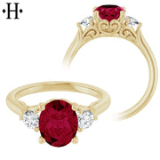 Oval Cut Lab Grown Ruby & Diamond Ring