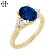 Oval Cut Lab Grown Sapphire & Diamond Ring