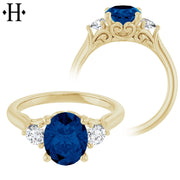 Oval Cut Lab Grown Sapphire & Diamond Ring