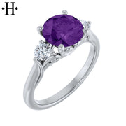 Round Cut Amethyst & Diamond Ring