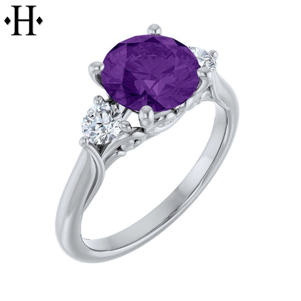 Genuine Amethyst & Lab Grown Diamond Ring