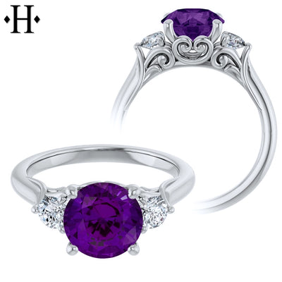 Round Cut Amethyst & Diamond Ring