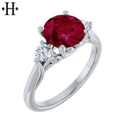 Round Cut Lab Grown Ruby & Diamond Ring