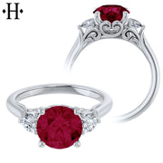 Round Cut Lab Grown Ruby & Diamond Ring