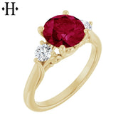 Round Cut Lab Grown Ruby & Diamond Ring