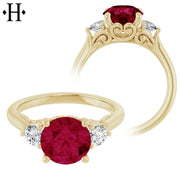 Round Cut Lab Grown Ruby & Diamond Ring