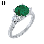 Round Cut Lab Grown Emerald & Diamond Ring