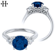 Round Cut Lab Grown Sapphire & Diamond Ring