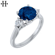 Round Cut Lab Grown Sapphire & Diamond Ring