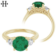 Round Cut Lab Grown Emerald & Diamond Ring