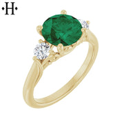 Round Cut Lab Grown Emerald & Diamond Ring