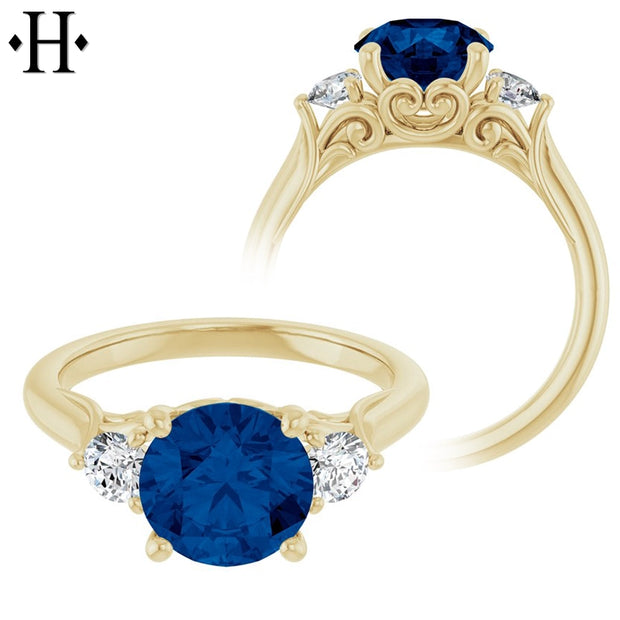 Round Cut Lab Grown Sapphire & Diamond Ring