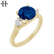 Round Cut Lab Grown Sapphire & Diamond Ring