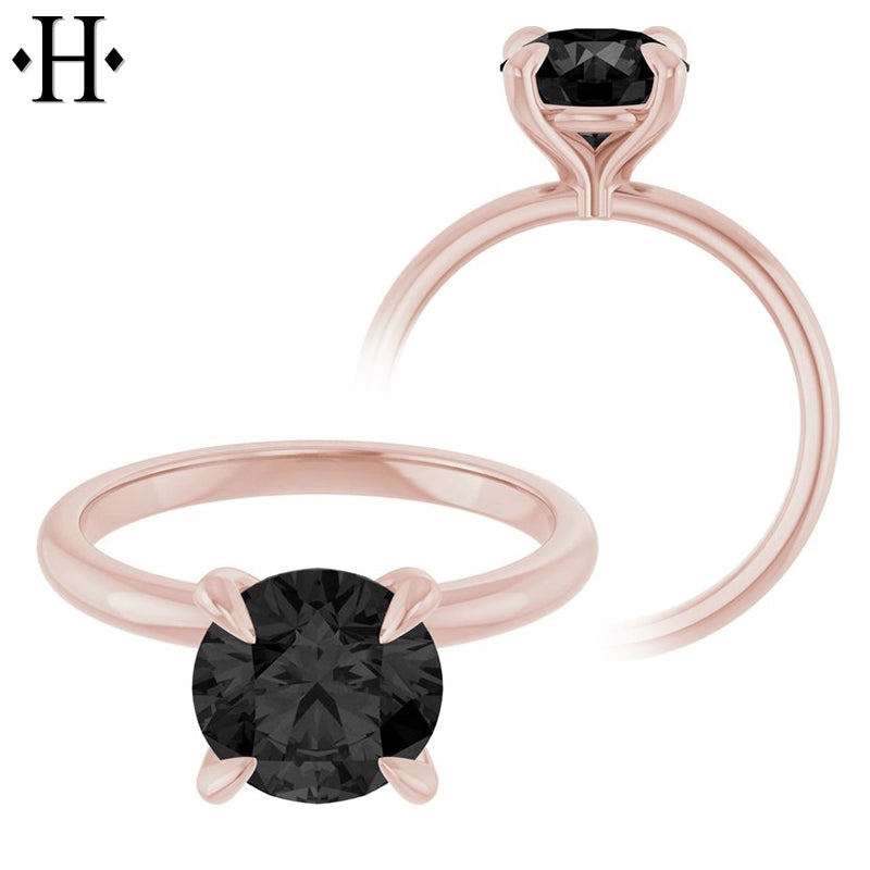 1.00ctr-2.00ctr Round Cut Black Moissanite Ring Tailor Made