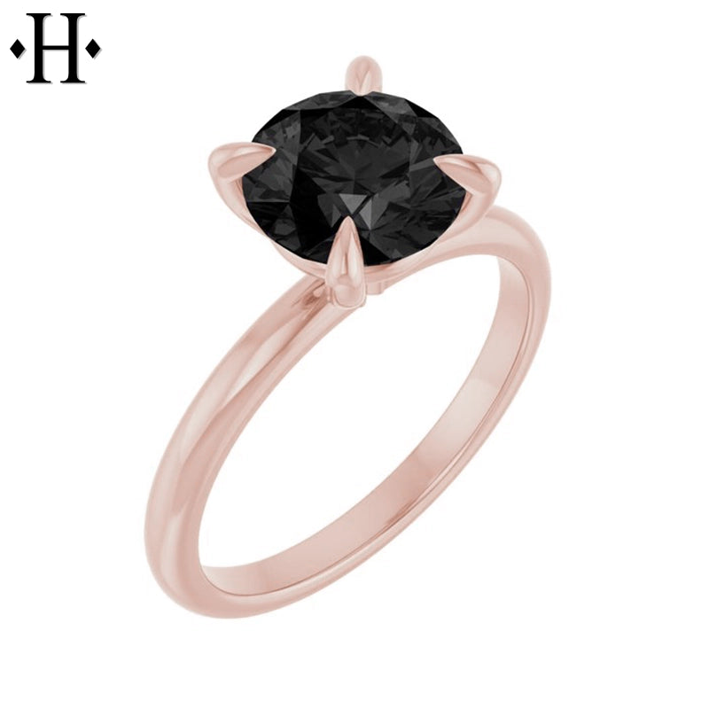 1.00ctr-2.00ctr Round Cut Black Moissanite Ring Tailor Made