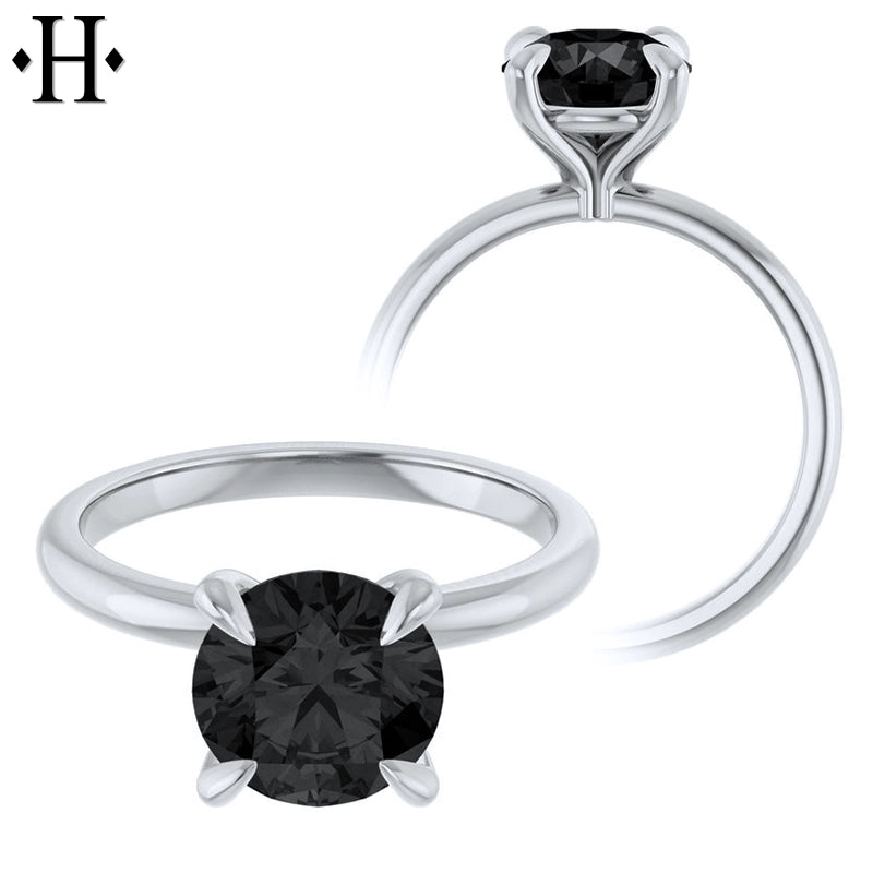 1.00ctr-2.00ctr Round Cut Black Moissanite Ring Tailor Made