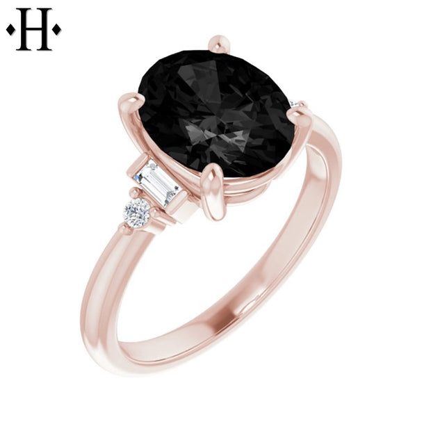 1.00ctr-2.00ctr Oval Cut Black Moissanite Ring